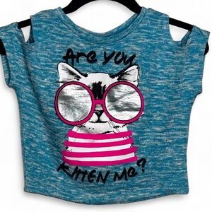 🌟5/$20🌟Total Girl- Teal Cat Graphic Top girls Small (4)